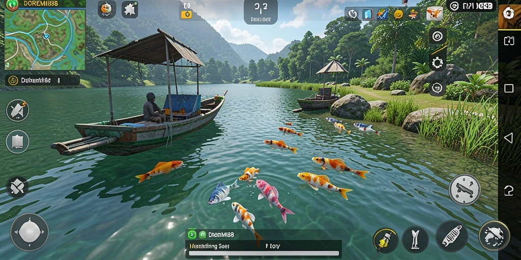 Gameplay seru DOREMI88 dengan aksi memancing di lautan.