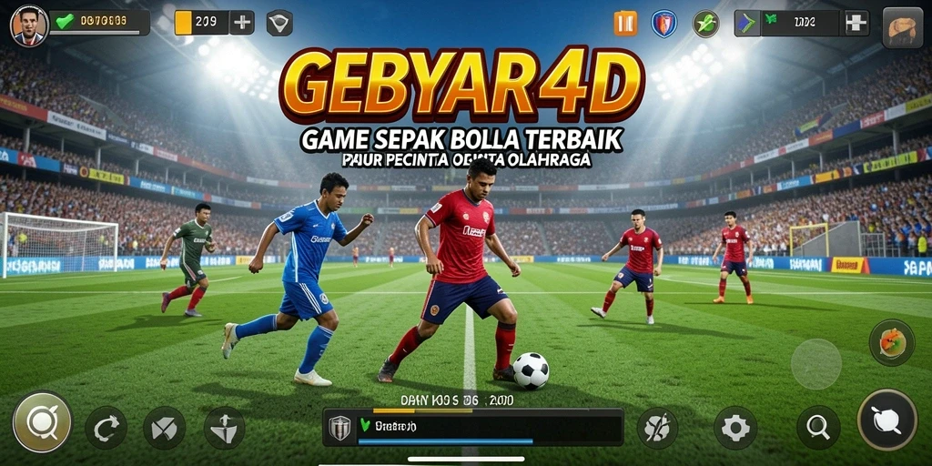 Gambar screenshot dari gameplay <strong>GEBYAR4D</strong> yang menunjukkan aksi di lapangan sepak bola.