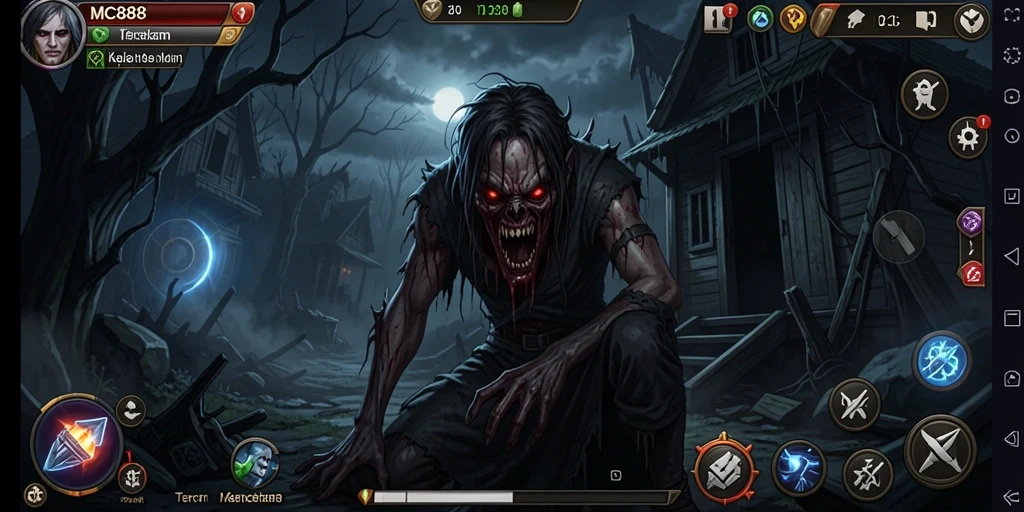 Tangkapan layar menampilkan suasana menakutkan dalam gameplay MC888.
