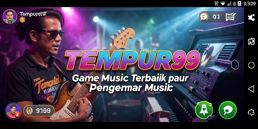Tangkapan layar TEMPUR99 menunjukkan pengalaman bermain musik yang seru dan interaktif.
