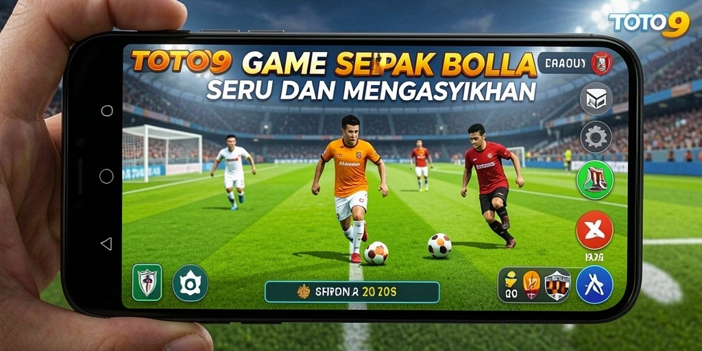 Screenshot gameplay TOTO9 menampilkan pertandingan sepak bola yang intens.