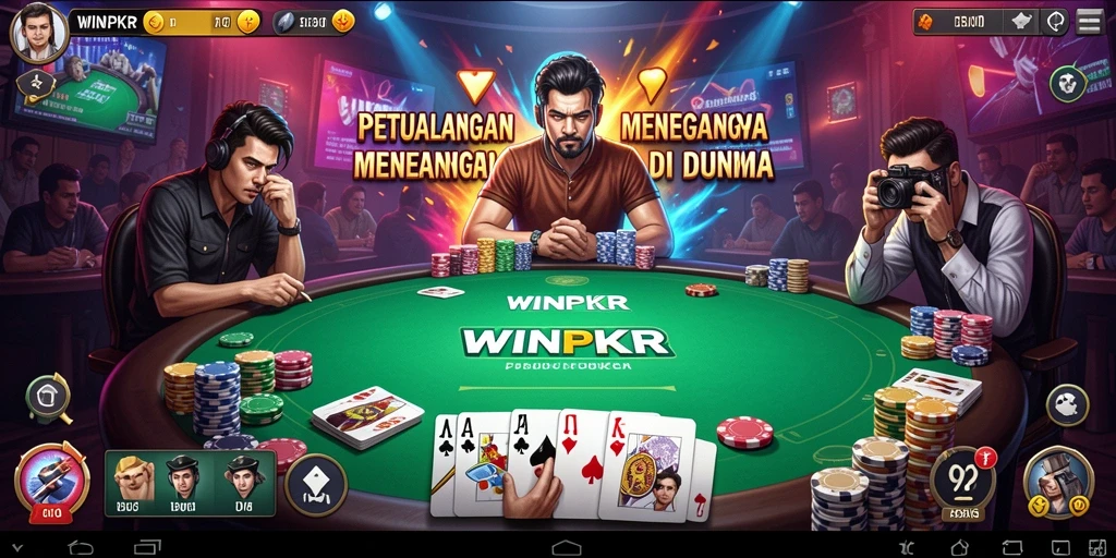 Tampilan gameplay WINPKR yang mendebarkan dengan aksi poker seru.